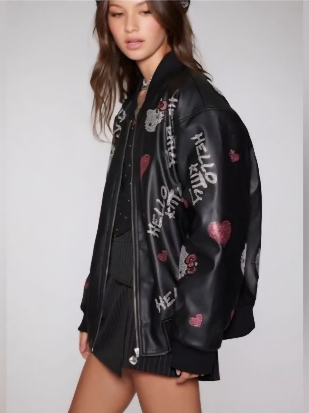 Forever 21 x Hello Kitty Faux Leather Rhinestone Bomber Jacket Black Small NWOT